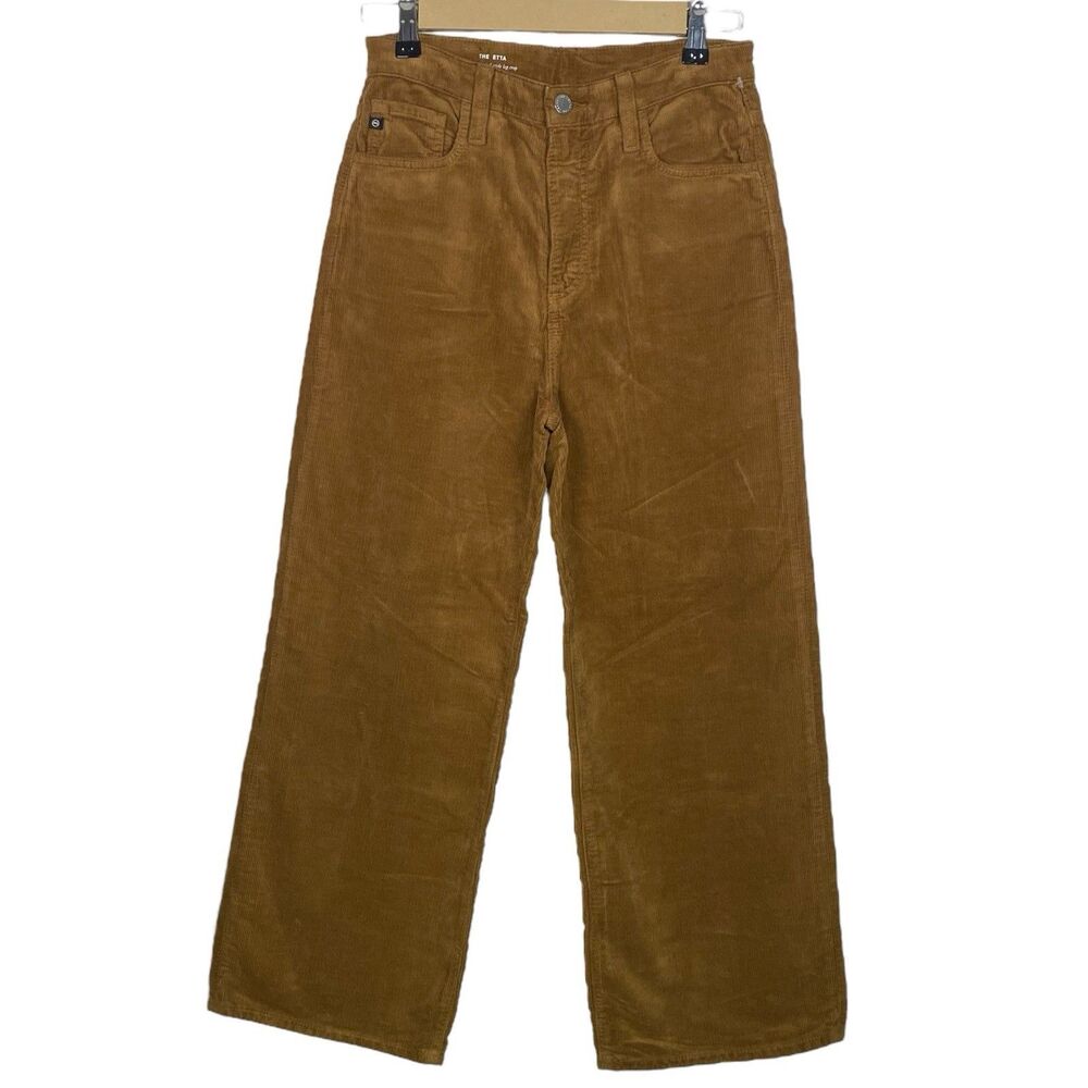 AG Adriano Goldschmied Pants Women 27 Brown Wide Leg Corduroy High Rise Crop NWT